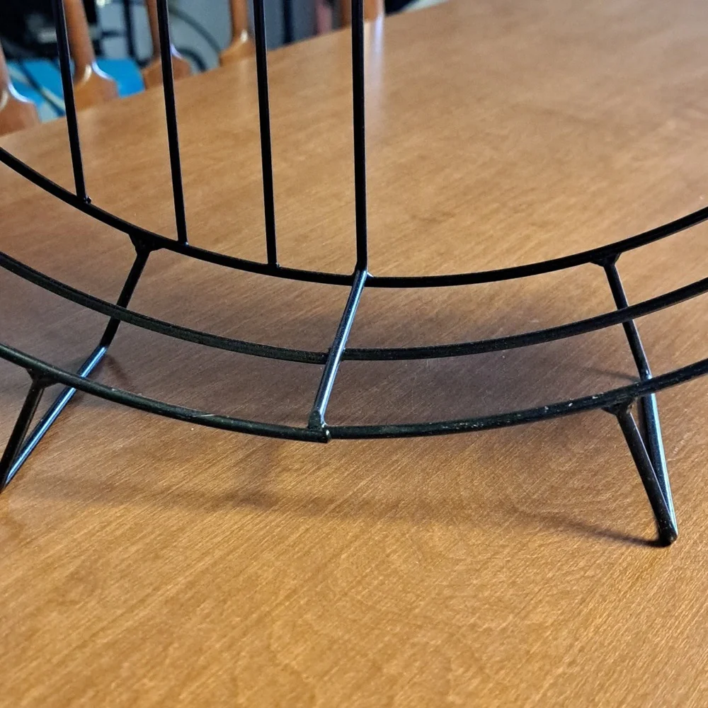 Round Black Metal & Wood Wall Or Stand Shelf - Home Wall Decor
